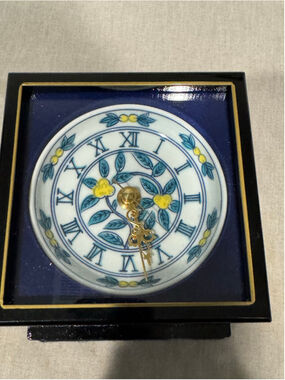 Unbranded Decorative Porcelain Painted Table Clock Black Blue & Gold